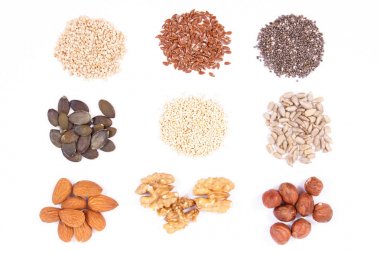 Demir, vitaminler, mineraller ve diyet lifi içeren sağlıklı gıdalar, besleyici beslenme