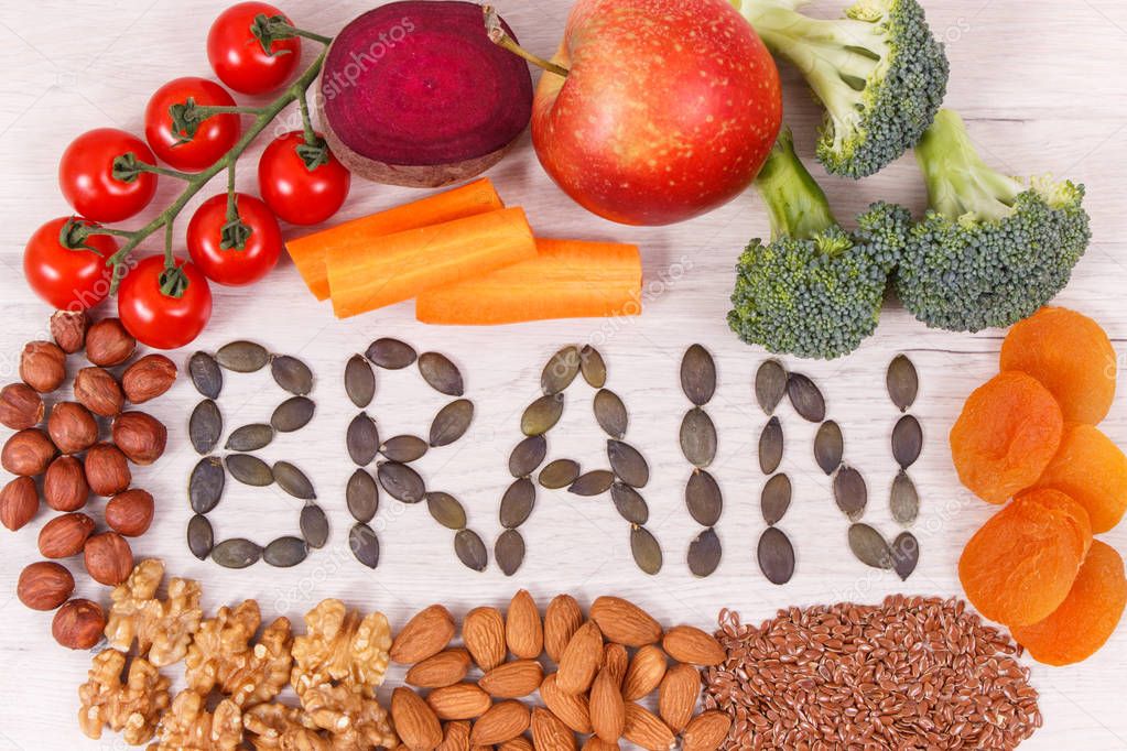 Healthy nutritious eating as source natural vitamin and minerals, food for brain health concept
