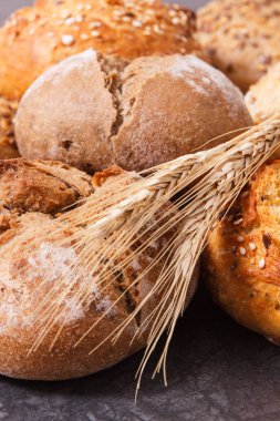 Kahvaltı ve çavdar veya buğday tanesi kulakları için kepekli rulo veya ekmek