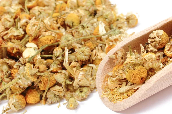 Dried chamomile on white background. Alternative medicine concept — Stock Photo, Image