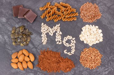 Magnezyum içeren besleyici yeme. Kaynak vitaminler, mineraller ve lif olarak sağlıklı beslenme