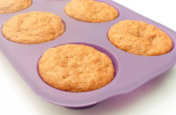 Fresh baked carrot muffins in silicone mold. Delicious dessert — Stock Photo, Image