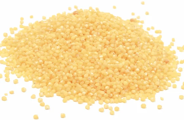 Millet groats as source minerals and fiber. White background — Stock Photo, Image