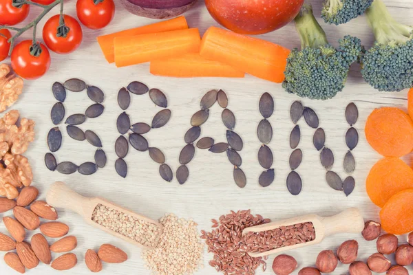 Υγιεινή θρεπτική διατροφή ως πηγή φυσική βιταμίνη και μέταλλα, τροφή για την αντίληψη της υγείας του εγκεφάλου — Φωτογραφία Αρχείου