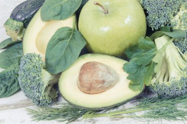 Vintage Fotoğraf, kaynak vitaminler ve mineraller olarak doğal yeşil maddeler