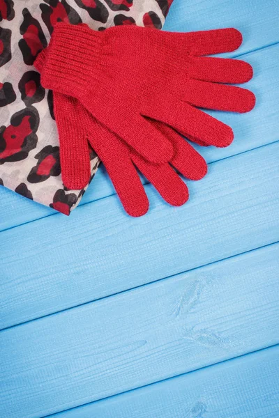 Шерстяные перчатки и шаль для женщины. Одежда на осень или зиму. Место для текста — стоковое фото