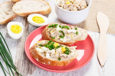 Baget uskumru veya ton balığı ile yumurta ve Frenk soğanı ile Yapıştır