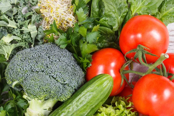 Fresh ripe natural vegetables and sprouts. Nutritious food containing minerals and vitamins — Stock Photo, Image