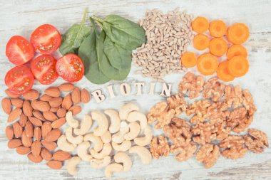 Yazıt biotin kaynak mineral, vitamin B7 ve lif, kavram yeme besleyici olarak sağlıklı ürünlerle