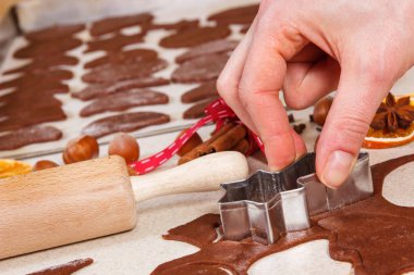 Hamur, malzemeler ve gingerbread, Noel zaman kavramı pişirme için aksesuarlar