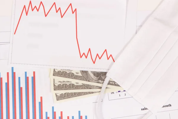 Währungen Dollar Und Abwärtsdiagramme Die Die Durch Coronavirus Verursachte Finanzkrise — Stockfoto