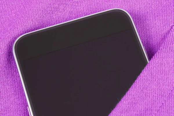 Teléfono Móvil Negro Smartphone Con Pantalla Blanco Sudadera Rosa Bolsillo — Foto de Stock