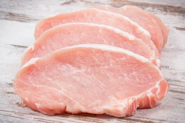 Biftecks Porc Viande Crue Contenant Des Protéines Pour Déjeuner Dîner — Photo