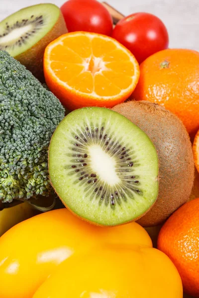 Friss Érett Gyümölcsök Zöldségek Természetes Ásványi Anyagként Vitaminként Táplálkozás Fogyás — Stock Fotó