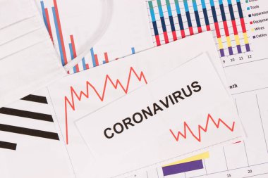 Coronavirus yazıtları ve Covid-19 'un neden olduğu finansal krizi gösteren grafikler. Dünya çapında küresel durgunluk riski