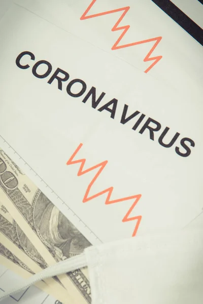 作为病毒引起的全球金融危机的风险 注册验证码 货币美元和不断下降的图表 Covid — 图库照片