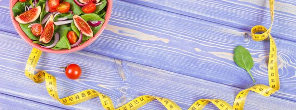 Fruit Vegetable Salad Bowl Tape Measure Concept Diet Slimming Healthy — Stock Photo, Image