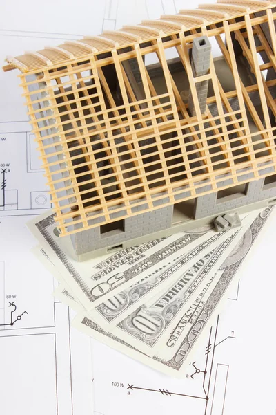 Piccola Casa Costruzione Valute Dollaro Disegni Elettrici Diagrammi Progetto Concetto — Foto Stock