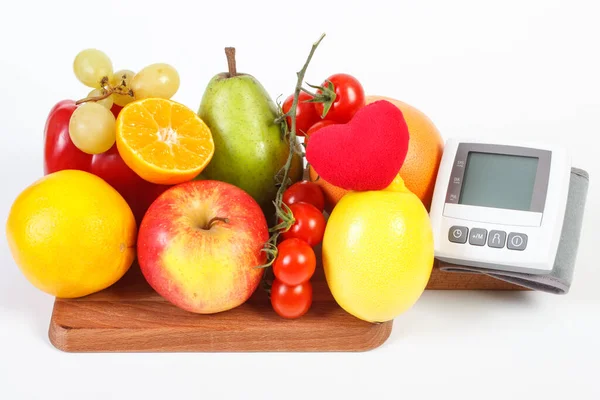 Monitor Presión Arterial Frutas Con Verduras Estilo Vida Saludable Prevención —  Fotos de Stock