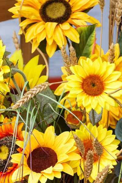 Decorazioni Stagionali Raccolta Fiori Colorati Spighe Frumento Segale — Foto Stock