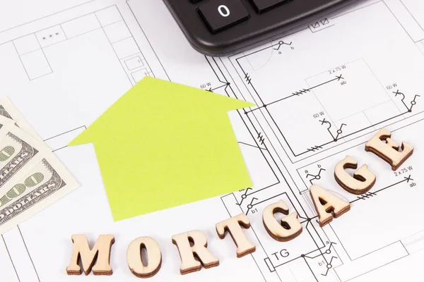 Inscription Mortgage Dollar Calculator Electrical Construction Drawing Calculations Buying Building — Stock Photo, Image