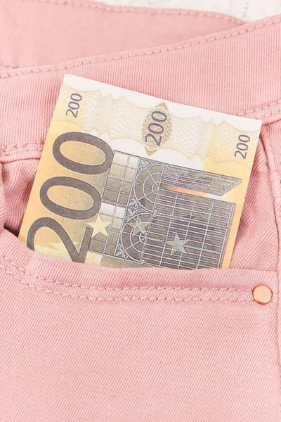 Dinero Bolsillo Pantalones Rosas Concepto Financiero Bancario — Foto de Stock