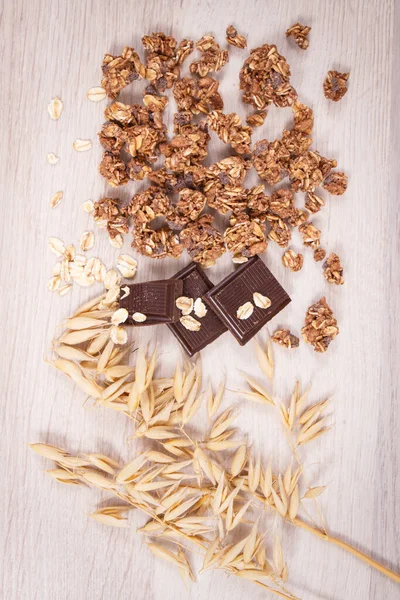 Granola Oat Flakes Chocolate Source Iron Concept Healthy Food Breakfast — Stock Photo, Image