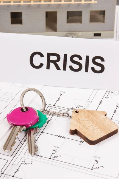 Chaves Casa Crise Inscrição Plano Habitacional Conceito Crise Imobiliária Causada — Fotografia de Stock