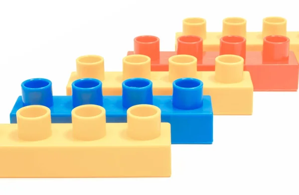 Nahaufnahme Von Bunten Spielzeugbausteinen Für Kinder Auf Weißem Hintergrund — Stockfoto