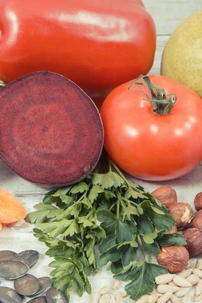 Gezond Voedzaam Eten Met Natuurlijke Vitaminen Mineralen Concept Van Het — Stockfoto
