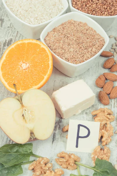 Výživné Výrobky Obsahující Vitamín Přírodní Zdroje Minerálů Vitamínů Zdravá Výživa — Stock fotografie