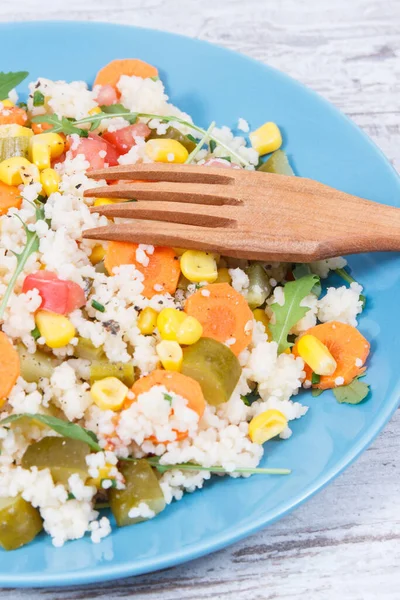 Salată Proaspăt Preparată Cuscus Legume Masa Vegană Alimentară Sănătoasă — Fotografie, imagine de stoc