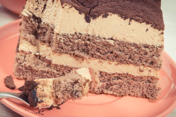 Bolo Tiramisu Cremoso Fresco Com Diferentes Camadas Conceito Deliciosa Sobremesa — Fotografia de Stock