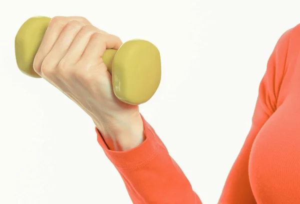 Mano Mujer Con Mancuernas Sobre Fondo Blanco Estilos Vida Saludables —  Fotos de Stock