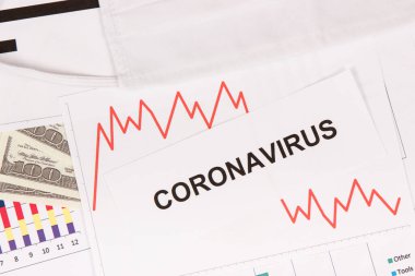 Yazıt Coronavirus, para birimleri dolar ve azalan grafikler, virüsün neden olduğu küresel ekonomik kriz riski. Covid 19