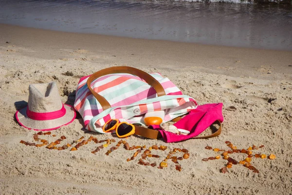 Inscription Summer Shape Sun Made Amber Stones Accessories Relax Sunbathing — Stock Photo, Image