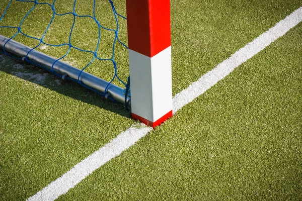 Fotboll Eller Handboll Mål Med Röd Och Vit Målstolpe Lekplatsen — Stockfoto