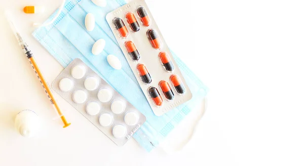 Embalagem Medicamentos Analgésicos Antibióticos Vitaminas Comprimidos Aspirina Conjunto Blisters Brancos — Fotografia de Stock