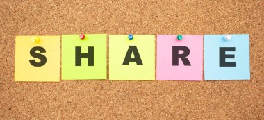 Mantar panoya yapıştırılmış harflerle çok renkli notlar..