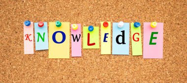 Mantar panoya yapıştırılmış harflerle çok renkli notlar..