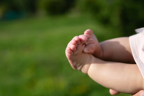 Παχουλά Πόδια Του Μωρού Πράσινο Φόντο — Φωτογραφία Αρχείου