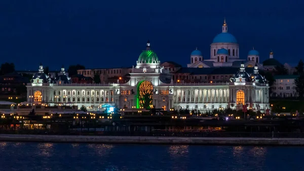 Palácio Agricultura Vista Aterro Kremlin Fachada Iluminada Noite Rússia — Fotografia de Stock