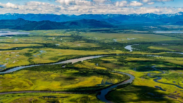 Kamchatka. green landscape Avacha river aerial photography — Stock Photo, Image