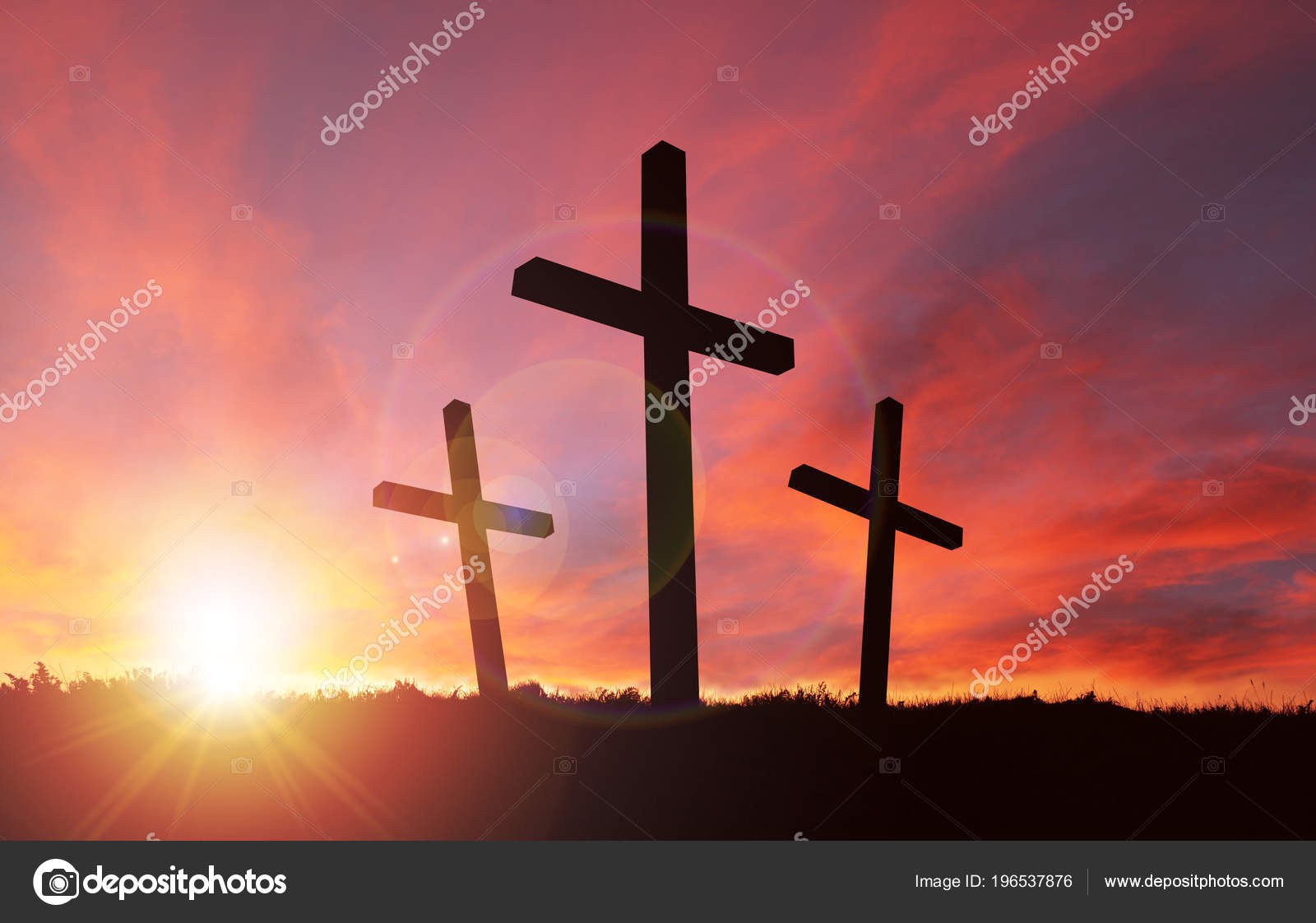 Silhouette Crucifixion Jesus Christ Cross Other Robbers Dramatic