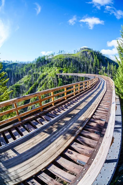 Ursprungligen Träjärnväg Arbetsbock Broar Byggdes 1900 Myra Canyon Kelowna Det — Stockfoto