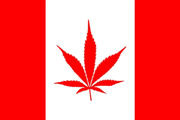 Bandera Canadiense Con Planta Cannabis Rojo Centro Lugar Hoja Arce — Foto de Stock