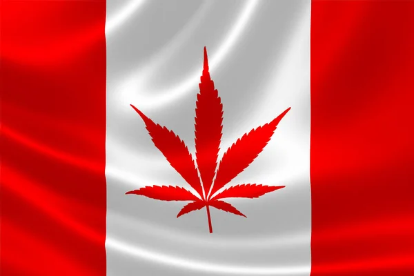 Ilustración Bandera Canadiense Con Planta Cannabis Lugar Hoja Arce Concepto — Foto de Stock