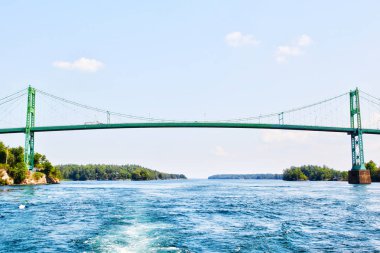 Constructed in 1937, the Thousand Islands International Bridge spans over the St. Lawrence River connecting New York, USA, with Ontario, Canada in the middle of the 1000 Islands region. clipart
