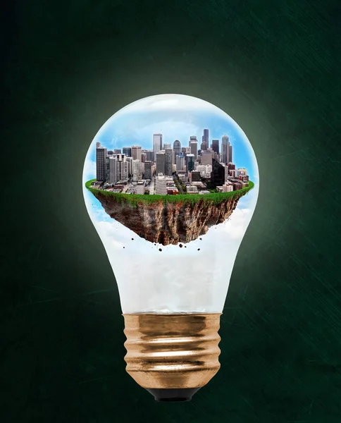 Floating City Seattle Light Bulb Copy Space Concept Eco Friendly — Stock Photo, Image