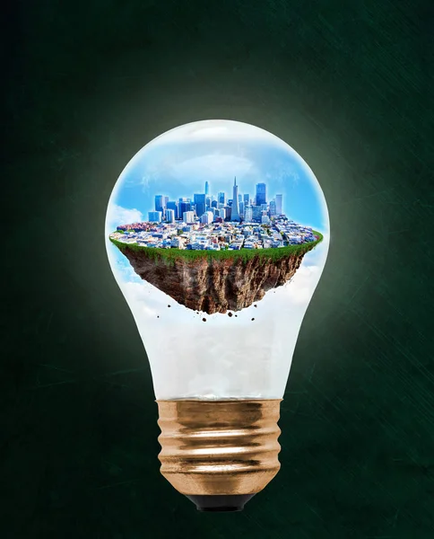 Floating City San Francisco Light Bulb Copy Space Concept Eco — Stock Photo, Image